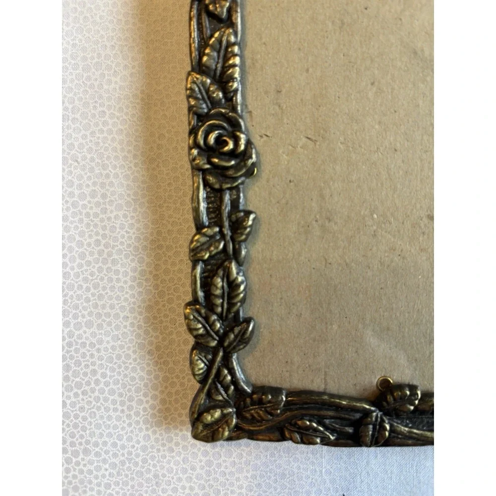 Vintage Weston Ornate‎ Bronze Toned Rose Flower Edge Photo Frame Desktop Stand
